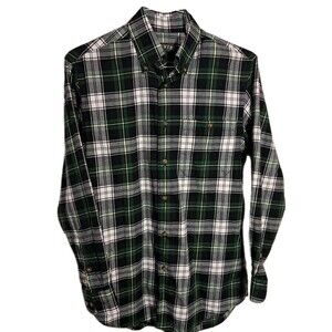 Orvis Shirt Plaid Green Long Sleeve Button Pocket Outdoor Twill Mens Size Small